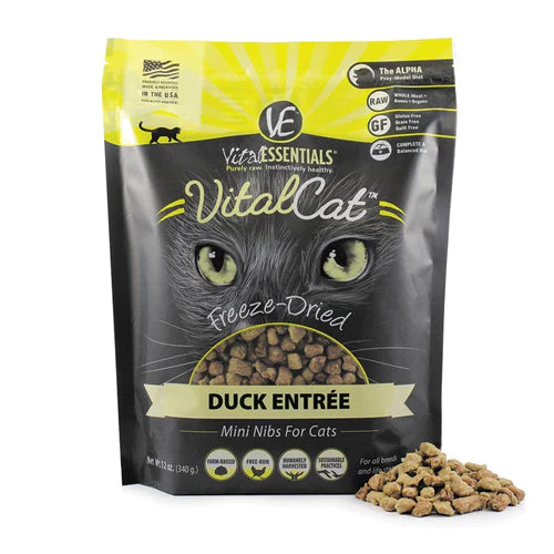 Vital Essentials - Freeze Dried Cat Food - Duck Mini Nibs - 12 oz